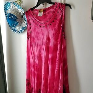 Dress-fushia w/black colored with black embroidery